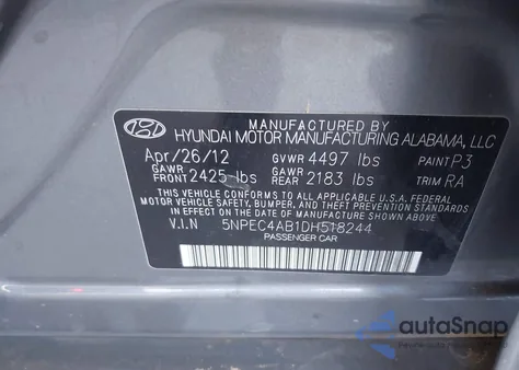 2013 Hyundai Sonata Limited 2.0T из США, поврежденный, VIN 5NPEC4AB1DH518244